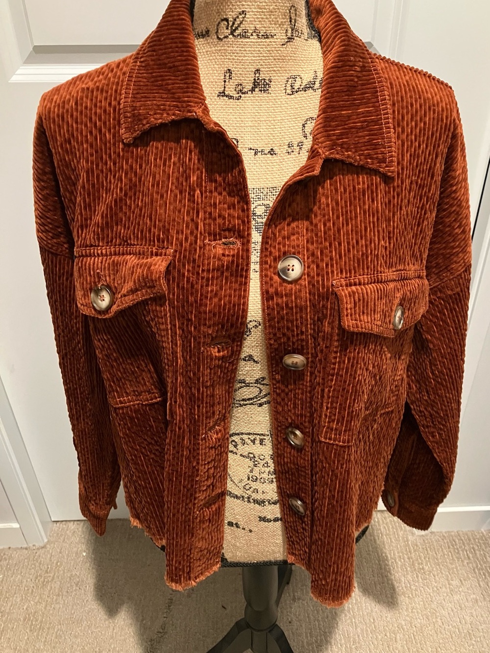 Tribal Corduroy Button-Front Jacket - Rust Brown